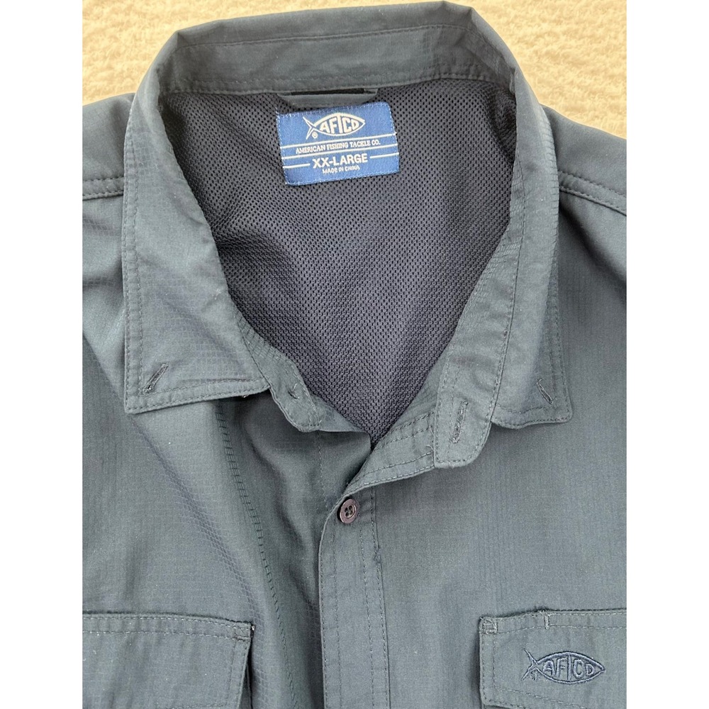 AFTCO AFTECH Mens XX-Large Navy Grey Long Sleeve Fishing Shirt Ripstop Mesh